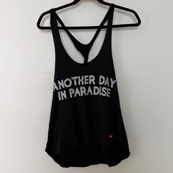 Aviator Nation Tops - Aviator Nation Another Day In Paradise Raw Edge Black Muscle Tank